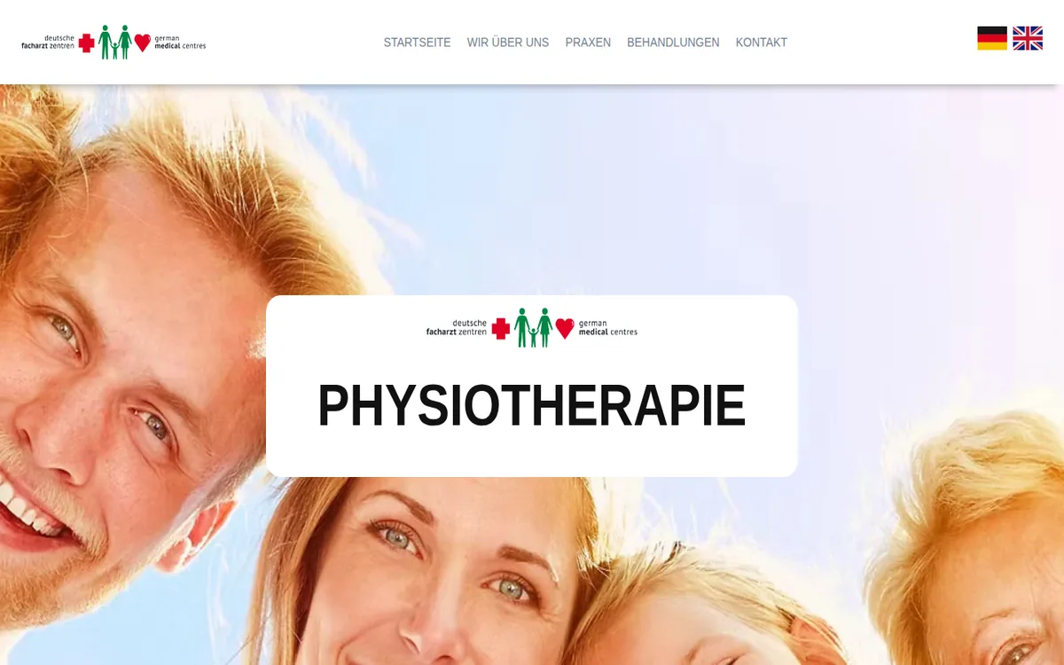 Página de inicio de DFZ Physio con el rótulo Physiotherapie