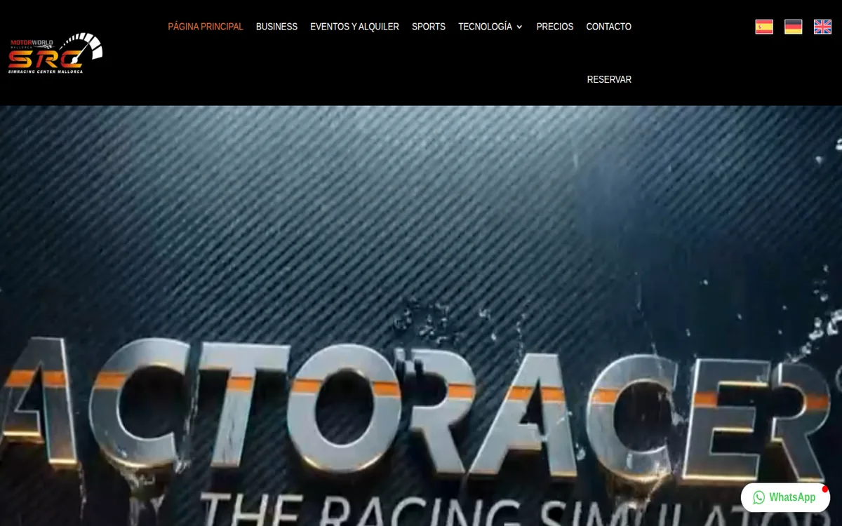 Página de inicio del Sim Racing Center Mallorca con simulador